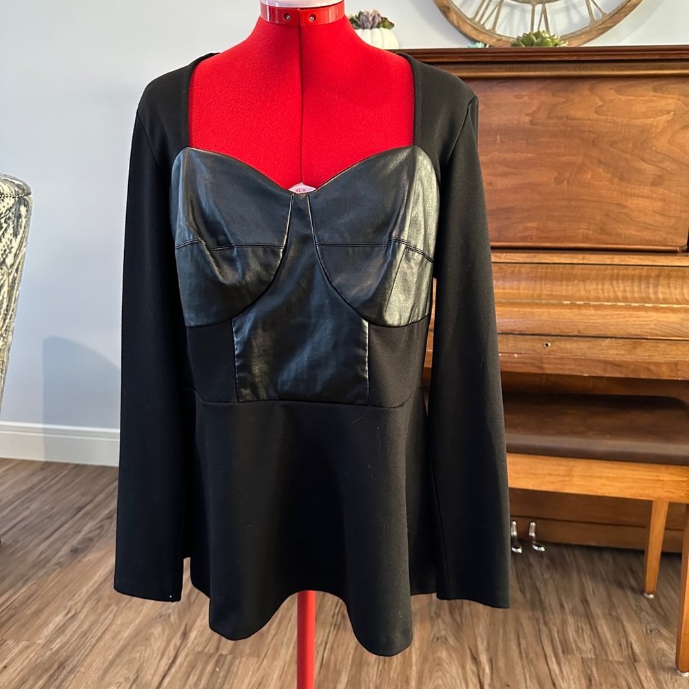Eloquii Black Faux Leather Peplum Top